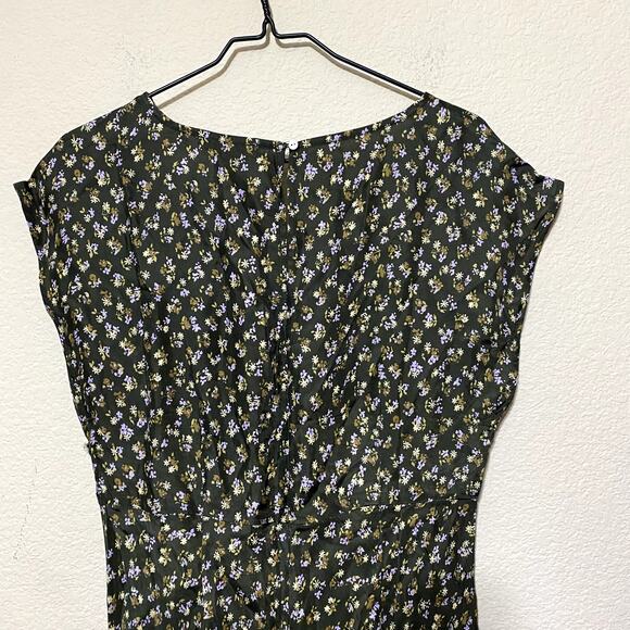 Madewell Dress Size 10 Green Midi Wide V-Neck Romantic Floral NO116 NWT FLAW - Picture 8 of 11